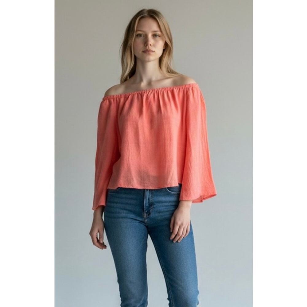 Bobi Los Angeles Coral Off Shoulder Bell Sleeve Top Size Small NWT